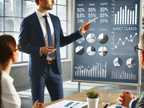 financial advisor explaining the concept of strategic asset allocation to clients